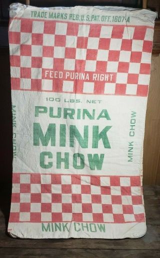 Rare Vintage Antique 100 Feedsack Feed Bag Purina Mink Chow