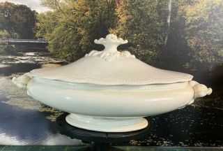Antique Johnson Brothers White Covered Vegetable Bowl 12”
