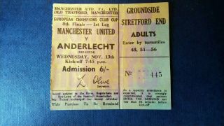 Rare Football Ticket Manchester United V Anderlecht European Cup Q 