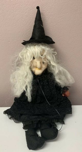Vintage Folk Art Halloween Witch Doll Pantyhose Handmade 30 " Prop Ooak