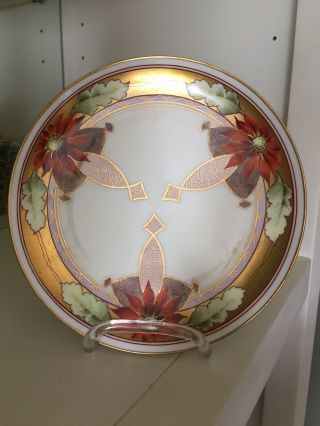 Antique W A Pickard China Hand Painted 3 Orange Flowers Purple Gold Plate 8 - 5/8”