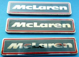 Mclaren 3 Badges - Rare - Size 60x14mm.  Laminated Metal Badge.