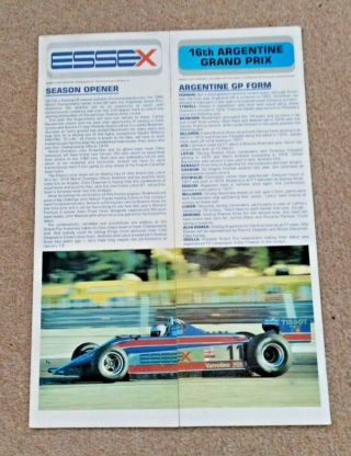 Rare Essex Lotus Press Info For 1980 Argentine Grand Prix -