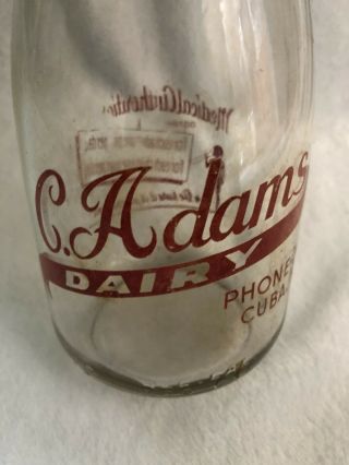 Rare Only One Known C.  Adams Dairy 1 Qt Milk Bottle Cuba MO 2