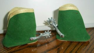 Doll Vintage Green Suede Cowboy Boots With Spurs 2 "