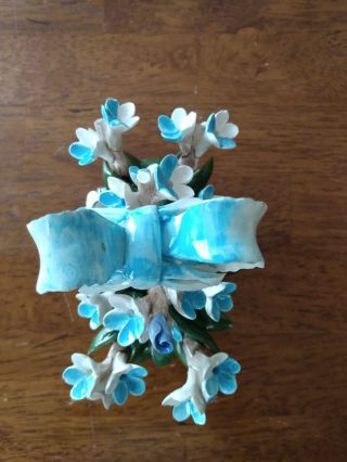 Capodimonte Italian Porcelain Blue Flower Basket 5 " X 5 " X 2 1/2 "