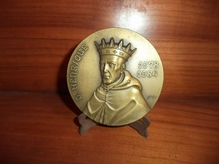 Portuguese King D.  Henrique - The Cardinal - King - Antique Bronze Medal