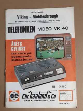 Viking Vs Middlesbrough,  29/04/75,  Rare Programme,  Charlton,  Souness,
