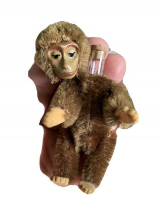 Early Rare Antique Tiny Miniature 3.  5 " Brown Mohair Schuco Perfume Monkey