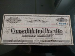 Rare 1881 Bodie California Consolidated Pacific Mining Co.  Stock Certificate
