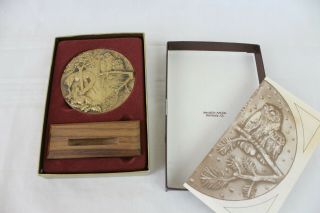 Rare Vintage 1991 Bronze Calendar Medallion Danbury,  Ct Owl Deer Medallic Art