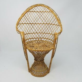 Wicker Rattan Fanback Doll Chair 16 " Vintage Furniture Play House Collectible