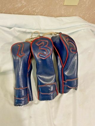 Set 3 Vintage Red & Blue Golf Club Head Cover Set For Woods 1,  3,  5 Faux Leather?