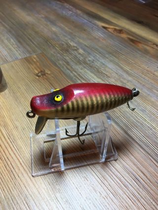 Vintage Fishing Lure Paw Paw River Runt Stlye Wood Bait Tack Eyes Rare Color
