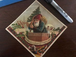 Antique Trade Card The Woolson Spice Christmas Exhibition Blue Suite Santa Claus