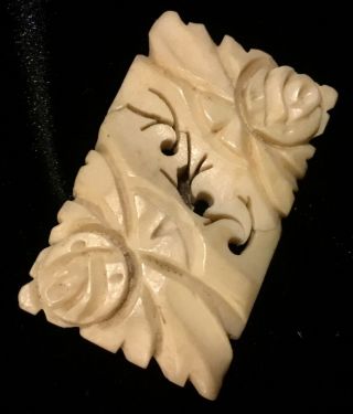 Antique Chinese Bovine Bone Hand Carved Open Work Iris Rose Flower Pin Brooch