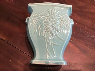 Antique 1940s Mccoy Aqua Turquoise Green Vase Ceramic Pottery 8 In