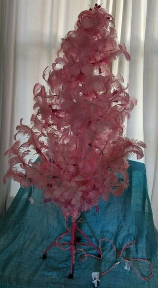 Stunning Vintage Rare Pink Feather Christmas Tree Lights Chic Shabby