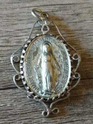 Antique Vintage Mary Religious Charm Pendant Filagree Sterling Silver