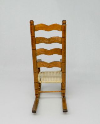 Vintage Wooden Rocking Chair with Rush Seat Dollhouse Miniature 1:12 3