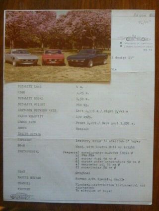 1976 Tulio Crespi Tulieta Gt Brochure Rare Renault 4s 1300cc Argentina