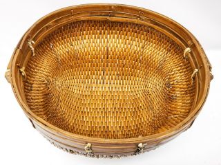 Antique Bamboo Basket w/ Handles Primitive Rustic Chinese Home Decor 2