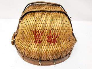Antique Bamboo Basket w/ Handles Primitive Rustic Chinese Home Decor 3