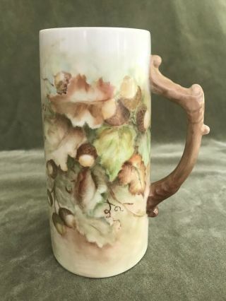Antique Hand Painted Porcelain Tankard Stein Mug Acorns Oak Leaves