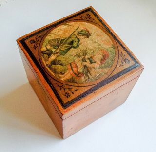 Rare Victorian Mauchline Ware Box,  With Colour Printed Lid,  Woodenware,  Scottish