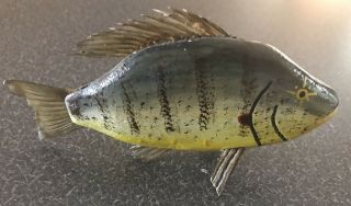 Rudy Zwieg Signed Fish Decoy Minnesota Folk Art Sunfish w/ Real Fins Carved 2