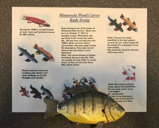 Rudy Zwieg Signed Fish Decoy Minnesota Folk Art Sunfish w/ Real Fins Carved 3