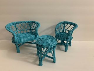 Barbie Doll Size 1/6 Scale Vintage Rattan Wicker Furniture Chair Table Loveseat