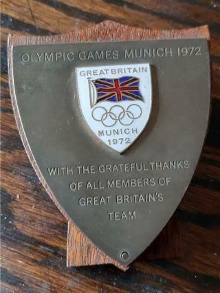 Rare 1972 Munich Olympic Games Thanks Award from Members of England ' s Teams 3