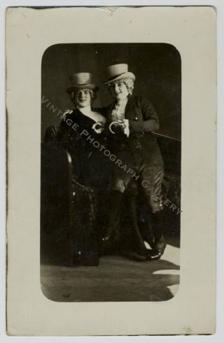 Antique Real Photo Postcard Women Dressed As Men Theater Stage Actors Crossdress