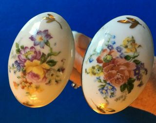 Two Porcelain Door Knobs With Flowers,  Made In France