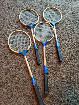 Vintage Old " Over Seas " Wooden Badminton Rackets Set Of 4 Rare