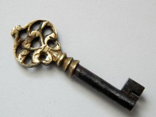 2.  3/8 " Antique French Ornate Key,  Steel Bronze,  Made 18 - 19th C,  Cabinet,  Furniture
