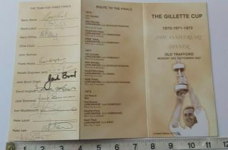 Rare The Gillette Cup 35th Dinner Program Signed By X 12 Lancashire Players