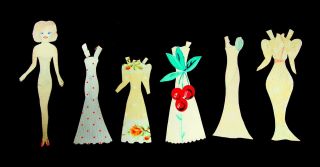 5 " Handmade Paper Doll W 19 Costumes - Wallpaper C1940s