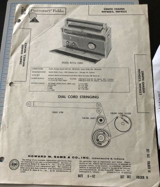 Vintage 1962 Zenith 1000d Shortwave Radio Sams Photofact Folder