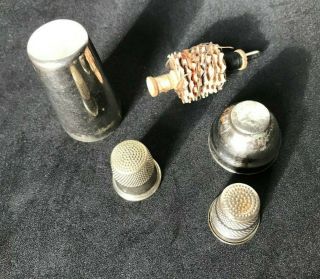 Vintage Antique Sewing Kit Pocket Travel Set Germany Metal Case Thimbles