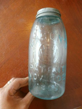 Antique Aqua Glass Mason 