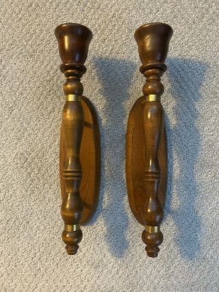 Vintage Home Interiors Wooden Brass Wall Sconce Candle Votive Cup Holder 13.  5”
