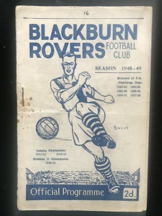 1948 - 49 Blackburn Rovers V Barnsley - Rare Item