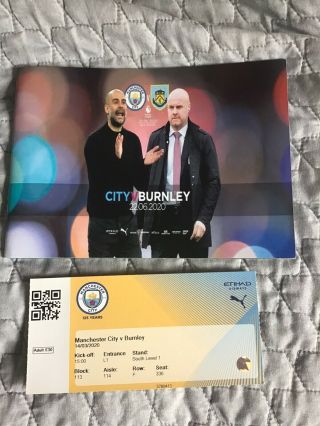 Manchester City V Burnley22/6/2020digital Programme,  Ticket,  Rare.