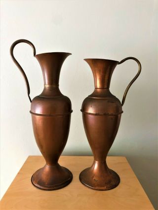 Rare Collectable Antique Vintage Large Copper Jugs / Vases 44cm