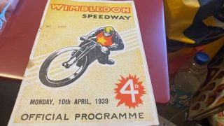 Wimbledon Dons V Harringay - - - Speedway Programme - - 10th April 1939 - - Rare