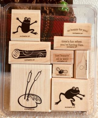 Rare Retired Stampin Up Hoppy For You Wood Mount Stamp Set Frogs Toads Lily Pad