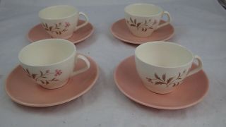 Set Mid Century Coral Cup Saucer Steubenville Pottery Usa Pink Floral Fairlane
