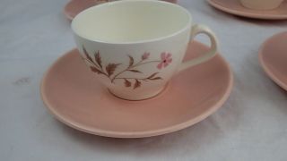 Set MID CENTURY Coral Cup Saucer STEUBENVILLE POTTERY USA PINK FLORAL FAIRLANE 2
